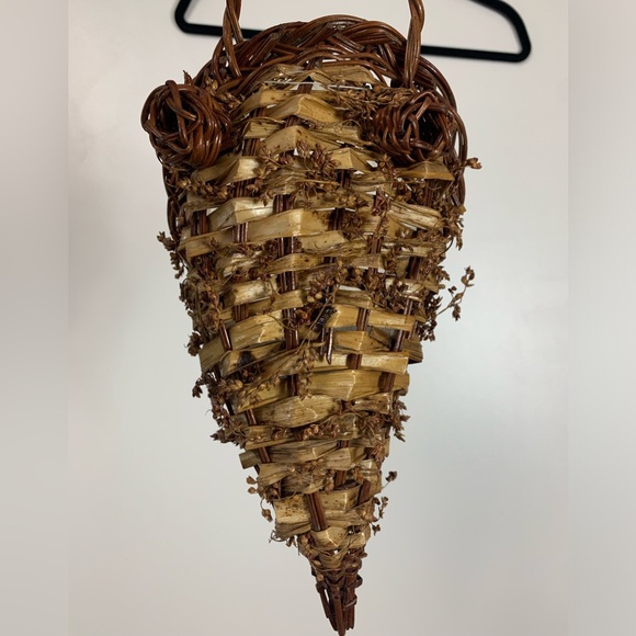 Primitive Cornucopia Horn Basket Lined Floral Thanksgiving Fall Farmhouse Rustic - Picture 8 of 16